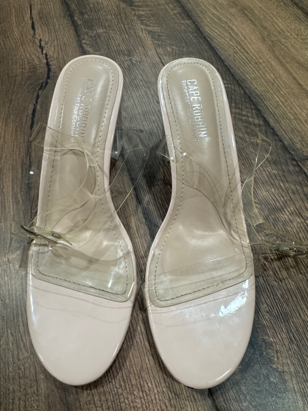 Cape Robbin Beige Nude Clear Strap Slide Heels